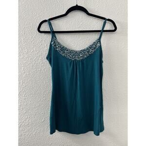 Studio Y S Y2K Vintage‎ Grunge Fairy Cami Tank Turquoise Sequin Adjustable 2000s